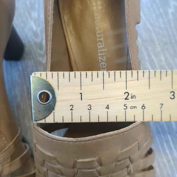 Clearout Final Naturalizer Sandals Women's 6M Tan Heeled Woven Open Toe Leather - Picture 6 of 8